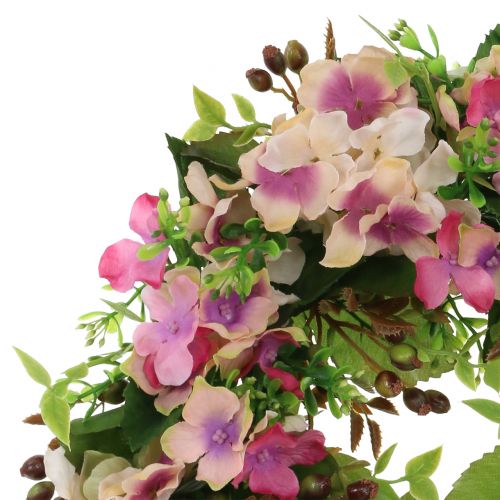 Floristik24 Blomsterkrans med hortensia og bær pink Ø30cm