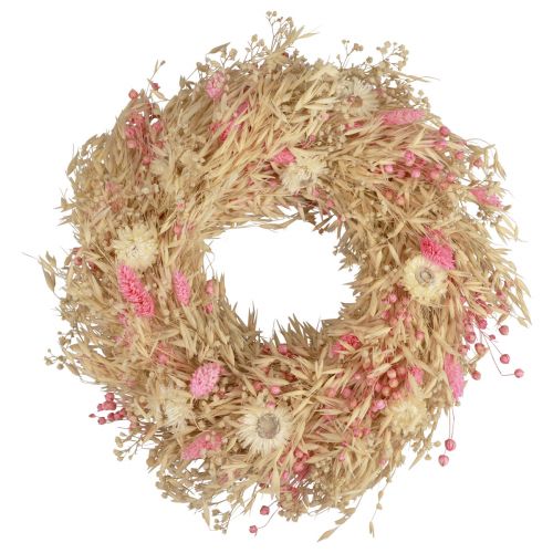 Dekorativ krans havrekrans naturlig krans strå blomster pink Ø29cm
