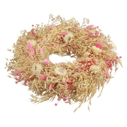 Artikel Dekorativ krans havrekrans naturlig krans strå blomster pink Ø29cm