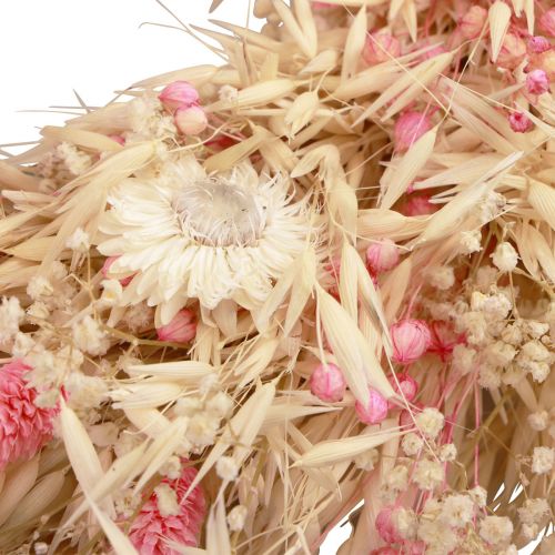 Artikel Dekorativ krans havrekrans naturlig krans strå blomster pink Ø29cm