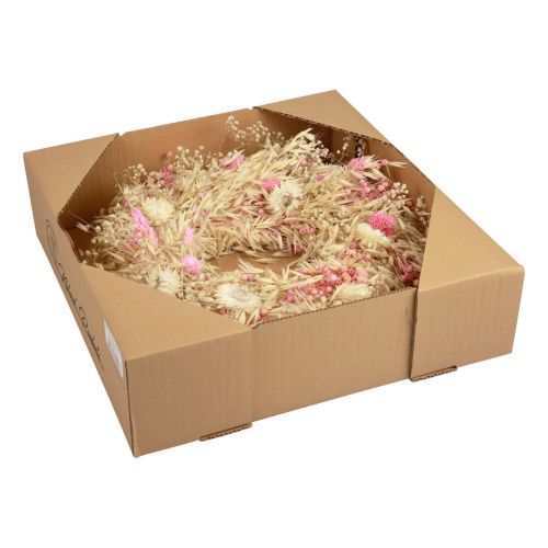 Artikel Dekorativ krans havrekrans naturlig krans strå blomster pink Ø29cm