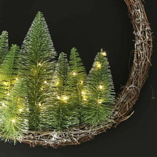 Artikel Julekrans med træ og LED Ø48cm sneet grøn, brun