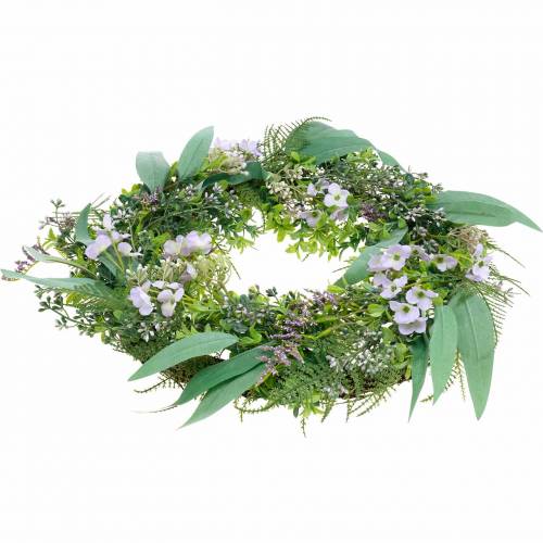 Artikel Dekorativ krans eukalyptus, bregne, blomster Kunstig krans Bordkrans