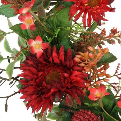Floristik24 Efterårskrans silkeblomster rød gerbera tidsel dørkrans Ø42cm