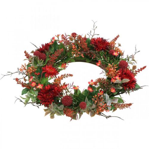 Floristik24 Efterårskrans silkeblomster rød gerbera tidsel dørkrans Ø42cm