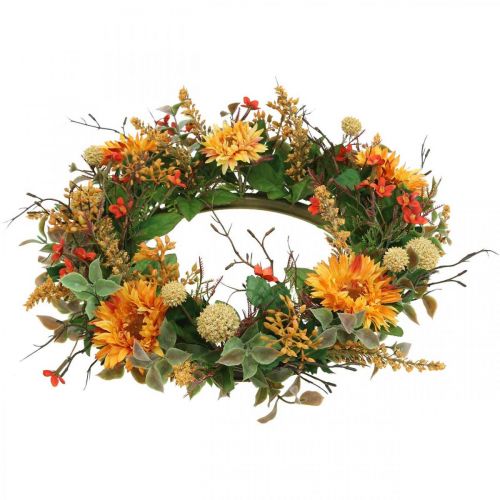 Floristik24 Efterårskrans Silkeblomster Gul Gerberatidselvægkrans Ø42cm