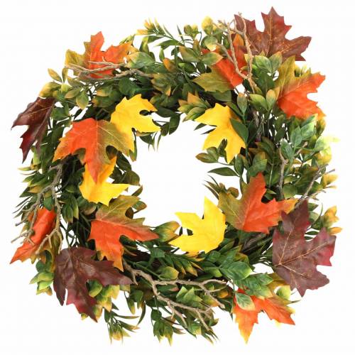 Floristik24 Krans af efterårsblade kunstigt grønne, gule, orange Ø45cm