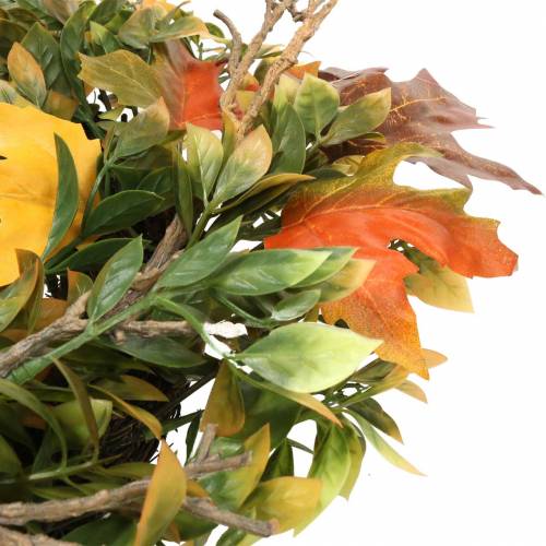 Artikel Krans af efterårsblade kunstigt grønne, gule, orange Ø45cm