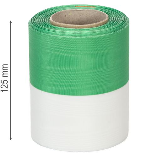 Artikel Moiré kransbånd 125 mm x 25 m i grønt og hvidt, taftvævet bånd, nationalt bånd, dekorativt bånd