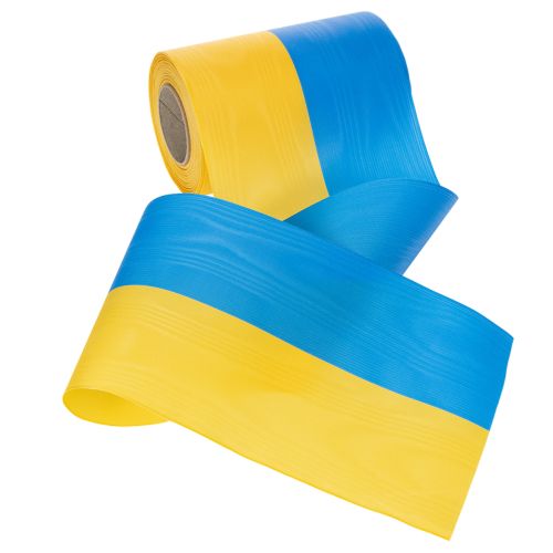Artikel Moiré kransbånd 150 mm i blå og gul - premium sorg- og dekorativt bånd, til fester, sløjfebånd