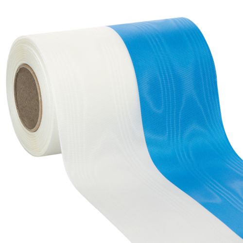 Artikel Moiré blå og hvide kransebånd, 150 mm