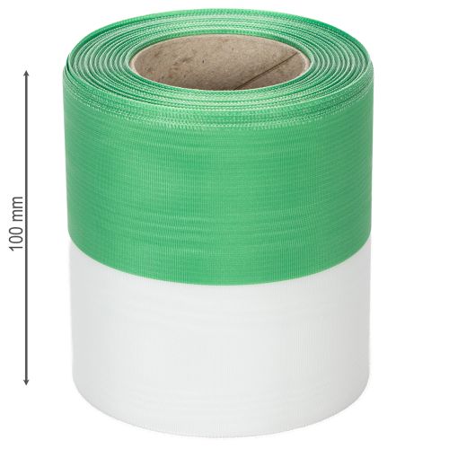 Artikel Grønt og hvidt moiré kransbånd, 100 mm x 25 m - nationalt bånd, taftbånd, sløjfebånd, dekorativt bånd