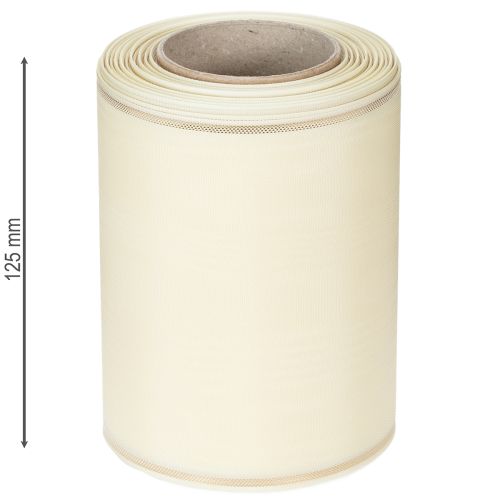 Artikel Cremefarvet kransbånd med guldkant, supersatin, 125 mm bredt, 25 m langt - Vandtæt, ideelt til computerudskrivning og miljøvenligt