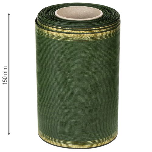 Artikel Moiré kransbånd, 150 mm, mørkegrøn med guldperlekant, taftvævning, 25 m rulle til dekoration og design