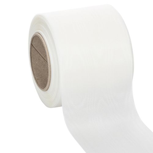 Floristik24 Hvidt kransbånd, høj kvalitet, 75 mm x 25 m - dekorativt bånd til blomsterhandlere og begravelser, ideelt til tryk.