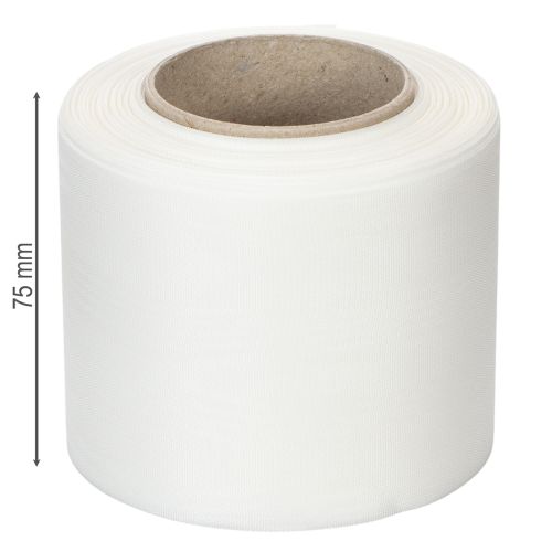 Artikel Hvidt kransbånd, høj kvalitet, 75 mm x 25 m - dekorativt bånd til blomsterhandlere og begravelser, ideelt til tryk.