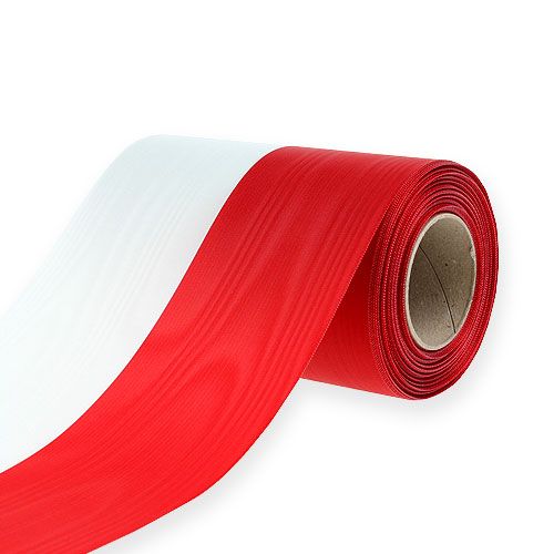 Kransbånd moiré hvid-rød 150 mm