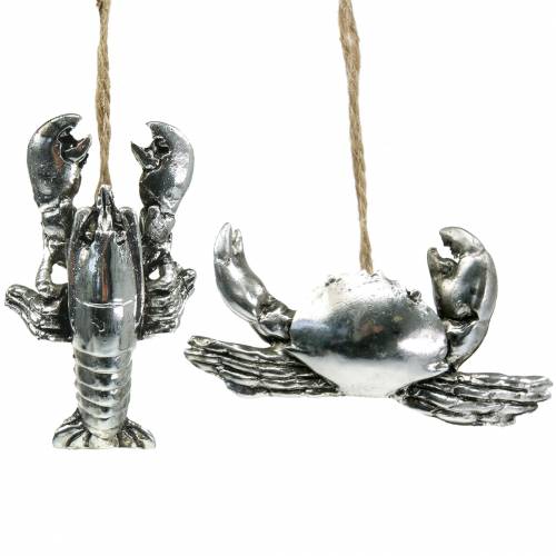 Floristik24 Deco krabbe og hummer til at hænge antik sølv 9cm 2stk