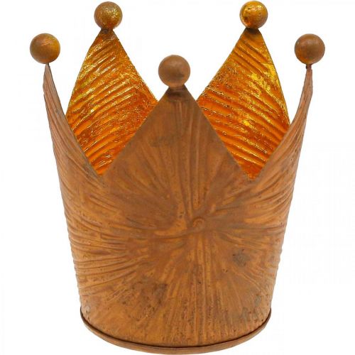 Floristik24 Fyrfadsstage krone rust guld look metal dekoration H11cm