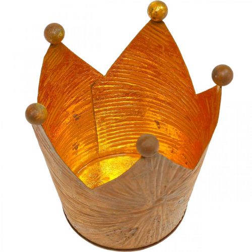 Floristik24 Fyrfadsstage krone rust guld look metal dekoration H11cm