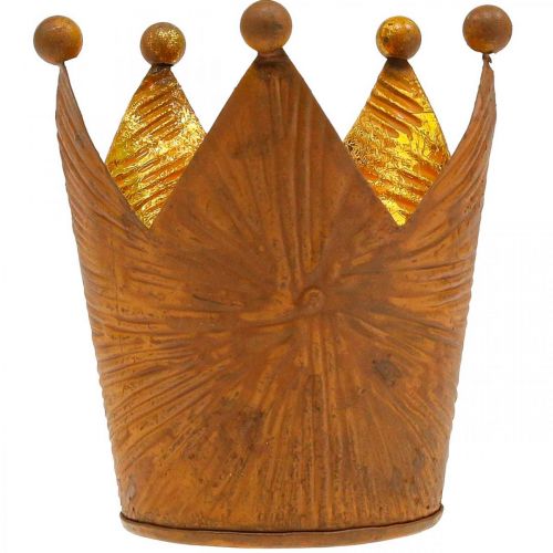 Floristik24 Fyrfadsstage krone rust guld look metal dekoration H10cm