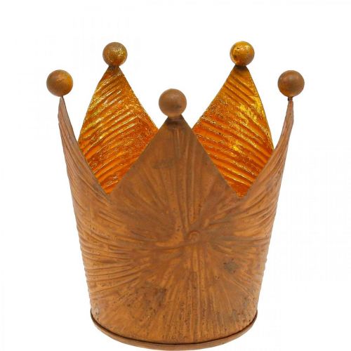 Floristik24 Fyrfadsstage krone rust guld look metal dekoration H10cm