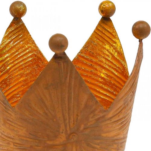 Floristik24 Fyrfadsstage krone rust guld look metal dekoration H10cm