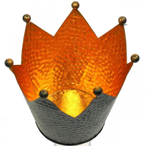 Floristik24 Fyrfadsstage krone sort guld borddekoration metal H13,5cm
