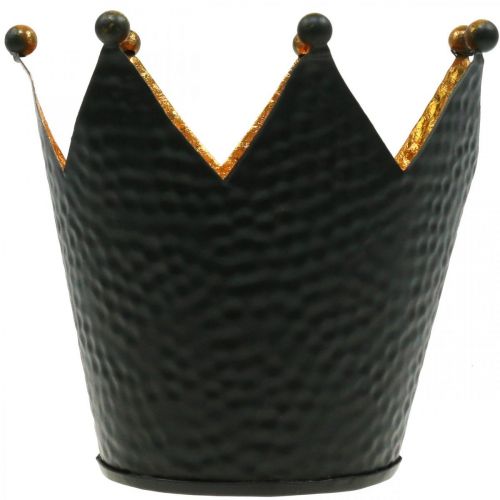 Floristik24 Fyrfadsstage krone sort guld borddekoration metal H13,5cm
