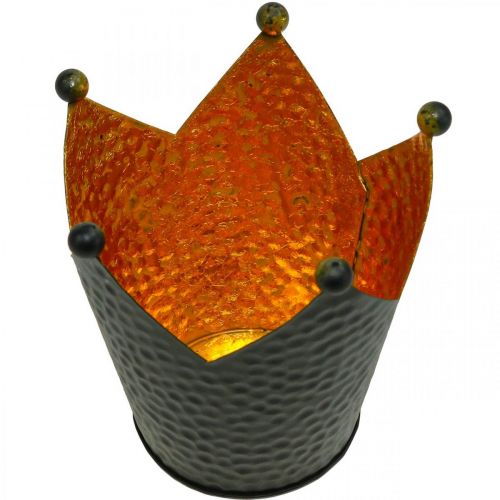 Floristik24 Fyrfadsstage krone sort guld metal dekoration H11cm