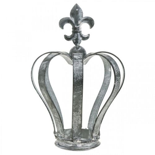 Floristik24 Dekorativ krone, borddekoration, metaldekoration sølv, vasket hvid H16cm Ø11cm