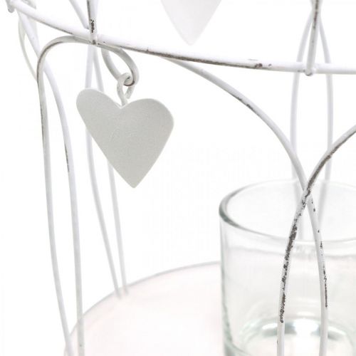 Krone med hjertedekor, fyrfadsstage, shabby chic hvid Ø19cm H28,5cm