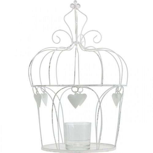 Artikel Krone med hjertedekor, fyrfadsstage, shabby chic hvid Ø19cm H28,5cm