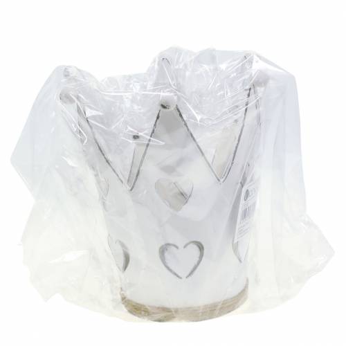 Floristik24 Zink gryde kronhjerter vasket hvide Ø12/14cm 2stk