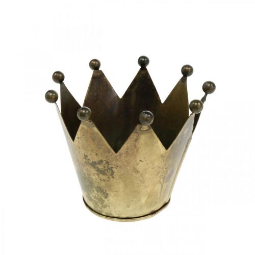 Crown metal antik look fyrfadsstage i messing Ø10cm H8cm