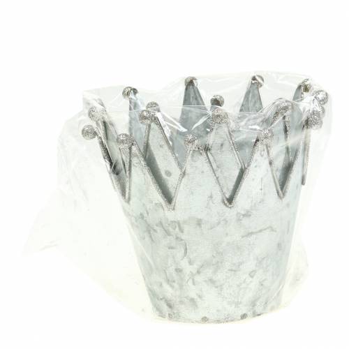 Floristik24 Dekorativ potte krone metal sølv Ø13,5cm H11,5cm 2stk