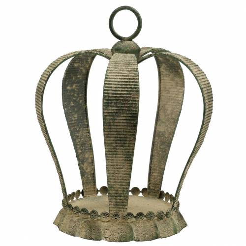 Floristik24 Dekorativ krone antik metal mosgrøn, beige Ø28cm H36,5cm