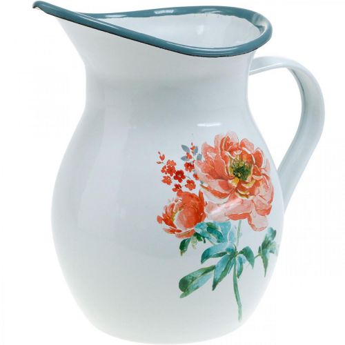 Floristik24 Dekorativ kande, blomstervase vintage look, emaljekande med rose motiv H19cm