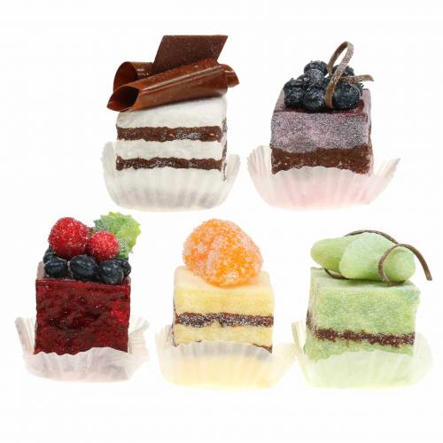 Kunstige kagestykker sorteret 4×4cm 5 stk