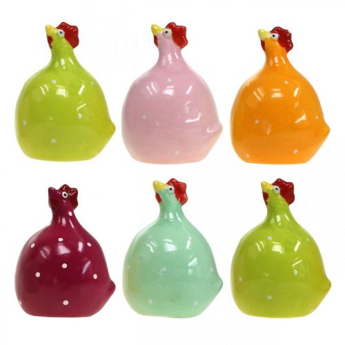 Floristik24 Dekorativ kylling keramik dekorativ figur påske farverig assorteret H6cm 6 stk