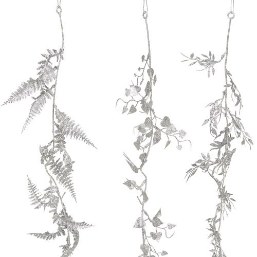 Floristik24 Kunstig guirlande sølv glitter bregneblad guirlande 180cm 3 stk