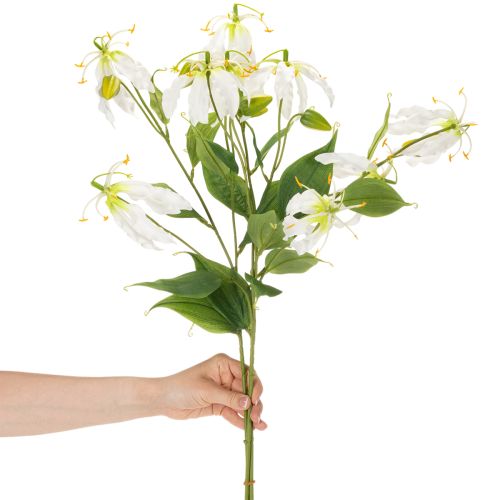 Kunstig Gloriosa-blomst, hvid og gul, elegant blomstrende gren til dekoration, 80 cm, 3 stk. | Floristik24.dk
