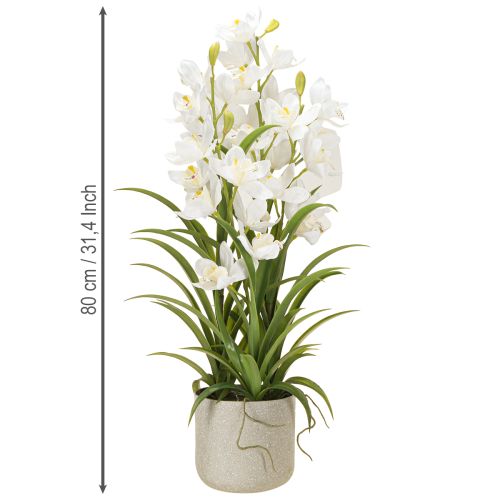 Artikel Kunstige orkideer i potte med hvide blomster H80cm