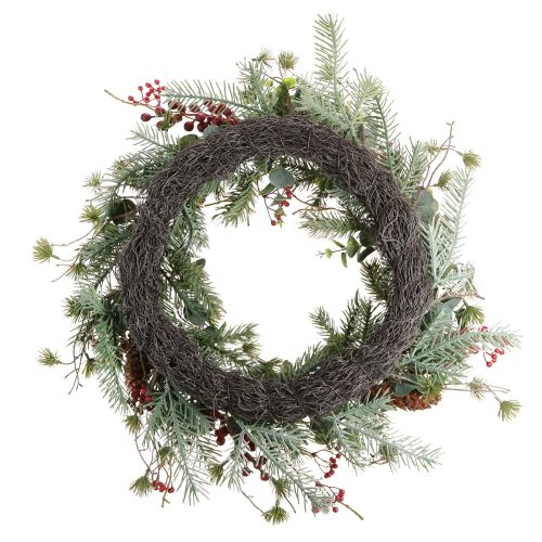 Artikel Kunstig adventskrans med røde bær og dekorativ krans Ø45cm