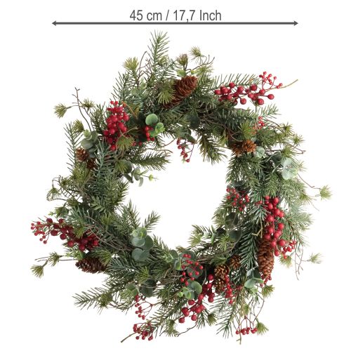 Artikel Kunstig adventskrans med røde bær og dekorativ krans Ø45cm