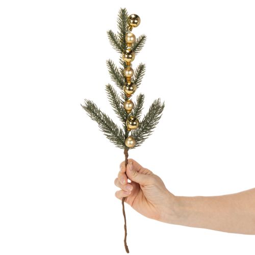 Kunstig grangren med guldfarvede mini juletræskugler, 46 cm, 2 stk. | Floristik24.dk