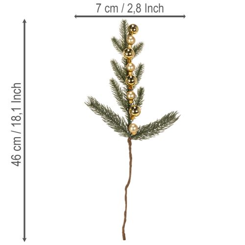 Kunstig grangren med guldfarvede mini juletræskugler, 46 cm, 2 stk. | Floristik24.dk