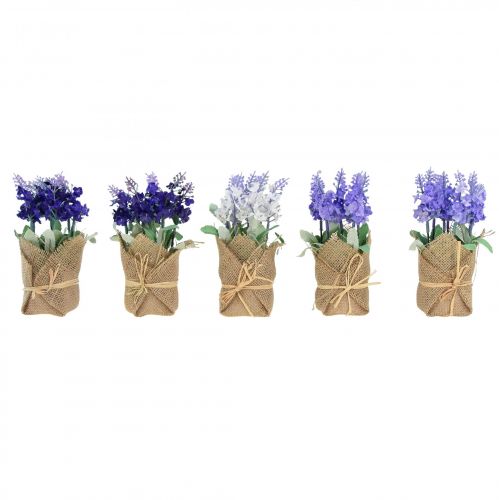Floristik24 Kunstig lavendel kunstig blomst lavendel i jutepose hvid/lilla/blå 17cm 5 stk.