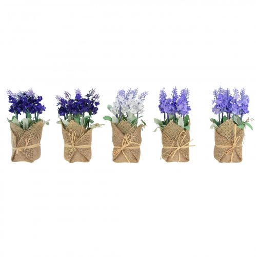 Kunstig lavendel kunstig blomst lavendel i jutepose hvid/lilla/blå 17cm 5 stk.