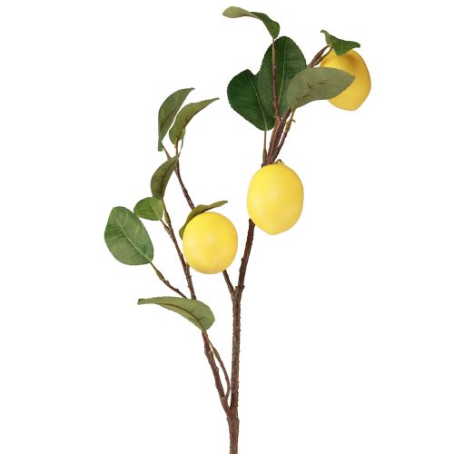 Kunstig citrongren dekorativ gren med 3 gule citroner 65cm